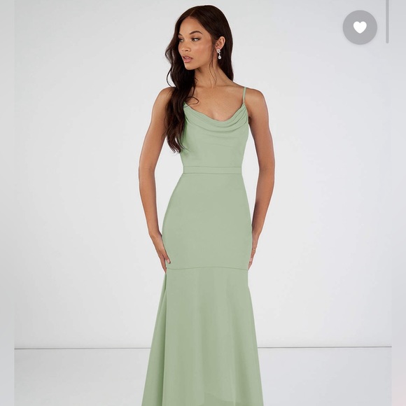 Mermaid Scoop Cowl Chiffon Asymmetrical Dress Dusty Sage - Picture 1 of 4
